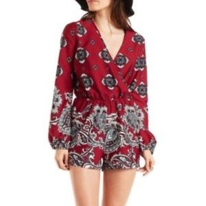 Maroon Printed Long-sleeved romper